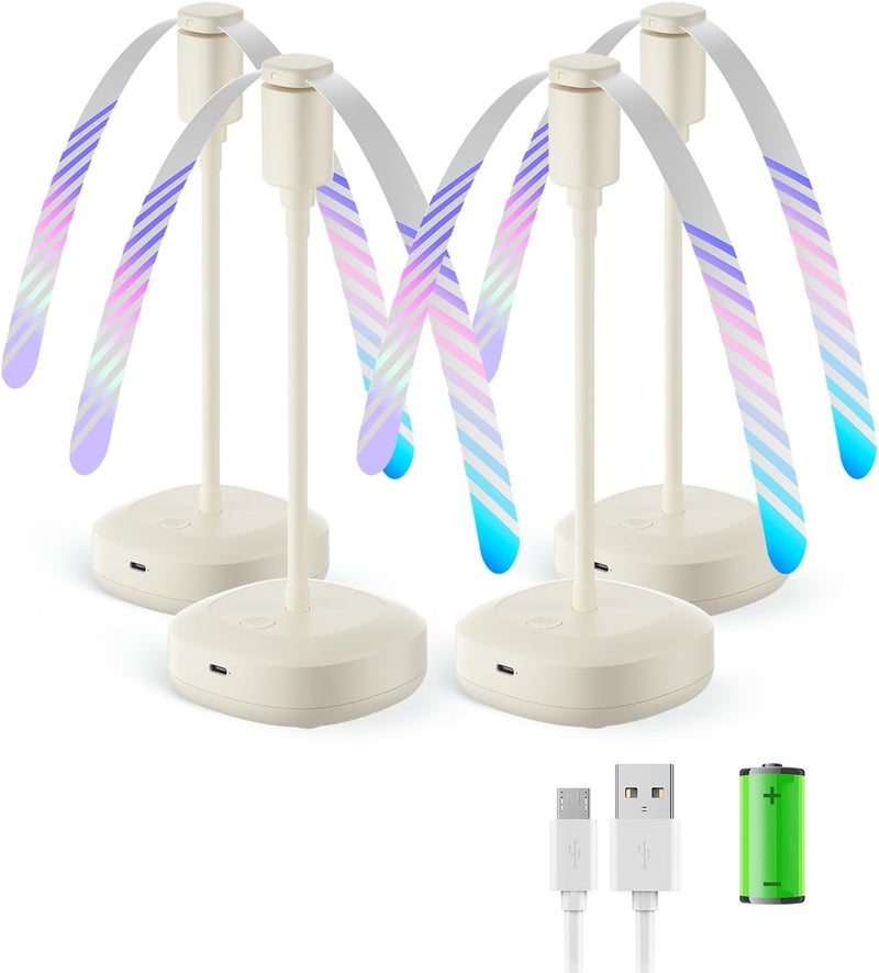 Edvision 4 Pack Food Table Fan, 2000mAh USB Powered Rechargeable Food Fan, Portable Fan with Flexible Goose-Neck and Soft Blades for BBQ, Patio, Party (Beige) - Image 1